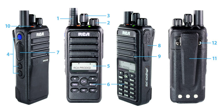 A numbered two-way radio diagram that includes an RDR2500, an RDR2550, and an RDR2600.