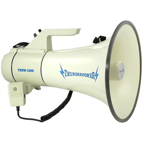 ThunderPower 1200 Megaphone side angle ThunderPower 1200 – 45 Watts – Up to 2000 Yard Range